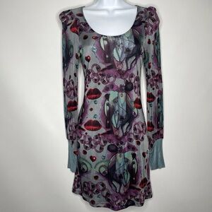 Custo Barcelona Sheer Graphic Long Sleeve Mini Dress - NWOT